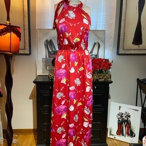 Red floral maxi dress
